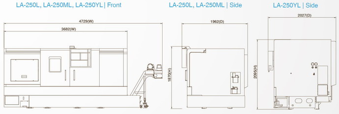 台湾泷泽LA-250L机械尺寸图